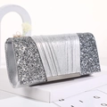 Elegant silver sequined evening clutch bag with brushed metal clasp on white display stand - 24*11cm*5cm / Silver