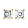 Elegant gold S925 sterling silver stud earrings with princess cut cubic zirconia - Gold Princess Cut Style (APE60-14K)