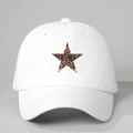 White baseball cap featuring a leopard print star patch and adjustable curved brim - One Size / White