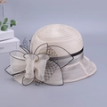 Women's summer organza bucket hat in beige with large bow and black mesh veil detail - One Size / Beige