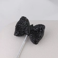 Sparkling black bow bead accessory with full crystal rhinestones and metal pin - Black