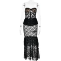 Robe longue sirène sexy en dentelle noire transparente avec broderies florales - L / Noir