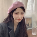 Elegant dusty pink wool beret hat for women in a minimalist retro French style finish - M(56-58cm) / Pink Purple