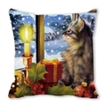 Festive Christmas tree tabby cat square cushion cover in peach skin fabric - 18x18 Inch / 40
