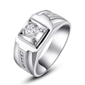Elegant silver men's ring with round moissanite center stone and zircon side settings - Men's Fashion Ring Ljz-37 / Adjustable Open