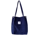 Navy blue corduroy tote bag with feather patch and durable shoulder straps - Dark Blue