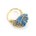 Handmade wire wrapped gold ring with irregular raw blue agate stone and adjustable band - Adjustable Open / Grey Apatite