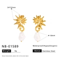 Detalle de pendientes de hipocampo en oro 18k con perla barroca y especificaciones - Estilo de Caballito de Mar Dorado (NB-E1589) / Oro de 18K
