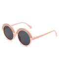 Pink round frame kids sunglasses with colorful rainbow decoration and dark lenses - Pink