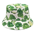 White bucket hat with realistic green vegetable prints for outdoor casual sun protection - M (56-58cm) / White