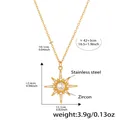 Detail showing gold stainless steel sunburst pendant with sparkling zircon inlays - Gold Eight-Pointed Star Zirconia Necklace 40+5cm