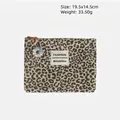 Gele canvas tas met luipaardprint, donut-hanger en logo-patch, maat 19,5x14,5cm - Groot Lichtgeel Luipaard (Zwemring Hanger)