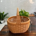 Oval hand-woven brown picnic basket with high handle and detailed size measurements - Large Chinese Knot Three-wire Handle Basket