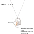 Detail view of crystal heart pendant with figure hugging cat and material specs - Figure Hugging Cat Heart Style (NMSN-A1410-3) / 18K Gold