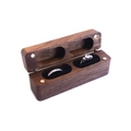 Walnut wood double ring box with two black slots and elegant dark brown wood grain - 4 Magnets Long Strip / Black (Folded Lining)