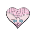 Enamel heart pin featuring pink polka dot lingerie and blue bows in a creative design - Pink Polka Dot Lingerie Heart