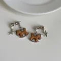 10# Boucles d'Oreilles Clous Cheval à Bascule Étoile (Tige Argent)