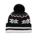 Dettaglio del berretto in maglia nera con motivi a fiocco di neve e pompon soffice - M (56-58cm) / Nero