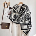 Winter reversible cashmere-feel scarf with black tree print and houndstooth pattern - Black White Houndstooth Ink Painting / 188CM