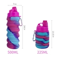 Pink and blue tie-dye collapsible silicone water bottle with carabiner for outdoor sports - 500ml / Camouflage Rose Red A
