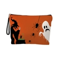 Orange Halloween makeup bag with classic wizard and ghost print and black wrist strap - Witch Ghost Pattern - With Strap (xy-046-4)