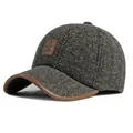 Winter herringbone baseball cap with ear protection and warm fleece lining in dark grey - Adjustable / Coffee