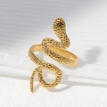 Adjustable snake ring in golden finish featuring detailed hammered scale textures - Gold Hammered Style (JR011)