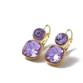 Boucles d'oreilles en titane doré avec cristaux violets ronds et carrés étagés - Violet