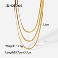 Gold-plated flat snake chain necklace with triple-layered arrangement and polished finish - Stacked Snake Chain (JDN21064)