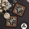 French vintage coaster with black and white rose patterns on a dark wooden table - 16*16cm [Upgraded Thickened Diatom Mud] / Style W [Square Round Corner]