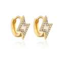 Dettaglio macro degli orecchini a fulmine placcati oro 18K con smalto bianco e zirconi - Oro Bianco