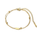 Double-layered gold stainless steel chain bracelet with round beads and rectangular tag - Letter I