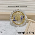 Golden round eight-pointed star brooch with blue and yellow crystals for sweaters - Gold Round Sigma