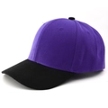 Detail view of a two-tone baseball cap in purple and black with cotton twill texture - Black Brim Deep Purple