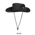 Outdoor quick-dry boonie hat in black with wide brim and adjustable chin strap - Breathable 8.5cm Regular Brim / Black