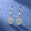 Elegant S925 silver heart stud earrings with crown design and sparkling moissanite gems - Four-claw Heart Earrings Led-84