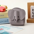 Mini gray elephant coin purse with lychee grain leather finish and cartoon design - Gray