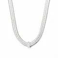 Elegant silver flat snake chain necklace with a five-stone zircon rectangular pendant - Silver (White Rhinestone)