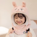 Pink plush rabbit ear winter hat for kids with protective transparent face shield - Pink Rabbit