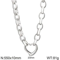 Silver stainless steel chunky chain necklace featuring a hollow heart pendant design - Steel Necklace 550x10mm (KN286855-Z)