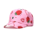 Casquette rose pour enfants avec motif fraise et visière incurvée en toile de coton - Imprimé Fraise Rose