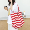 Casual canvas shopper voor dames met klassieke rode en witte strepen en stevige handvatten - Rood