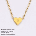 Golden stainless steel heart pendant necklace with engraved letter E on a 45cm chain - Letter E