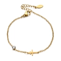 Gold stainless steel minimalist bracelet with cross pendant and clear crystal detail - Vertical Cross Style (XN431-13)