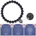 Matte black beaded heart projection stone bracelet with three English gift cards - Matte Stone