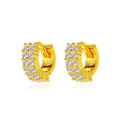 Luxury gold hoop earrings with double-row micro-paved cubic zirconia stones and latch back - Double Row Micro-pave Gold Hoop Earrings (KC金4907)