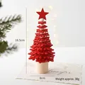 Mini red snowflake wooden Christmas tree tabletop ornament with star top, 18.5cm tall - Red