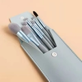 8-piece mini makeup brush set in grey with a matching faux leather snap-button pouch - Leather Storage Bag / Blue