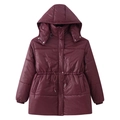 Giacca da donna bordeaux con cappuccio, coulisse in vita e silhouette media lunghezza - S / Borgogna