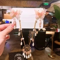 Detailed view of pink butterfly hair clips with elegant tassels and faux pearls - 11# Pink Butterfly Forehead Clip